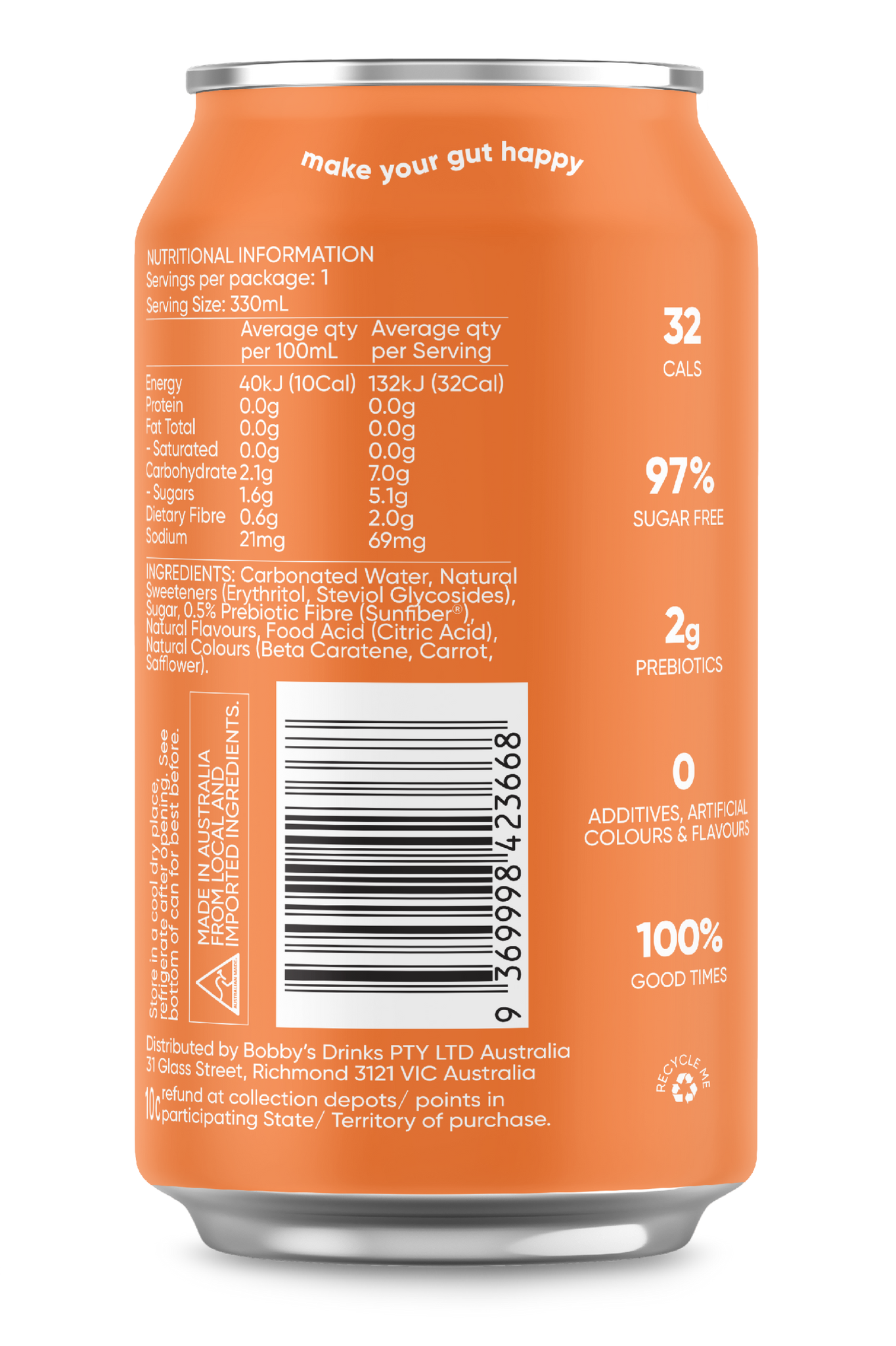 orange fanta soft drink filled with prebiotics to aid and support gut health 