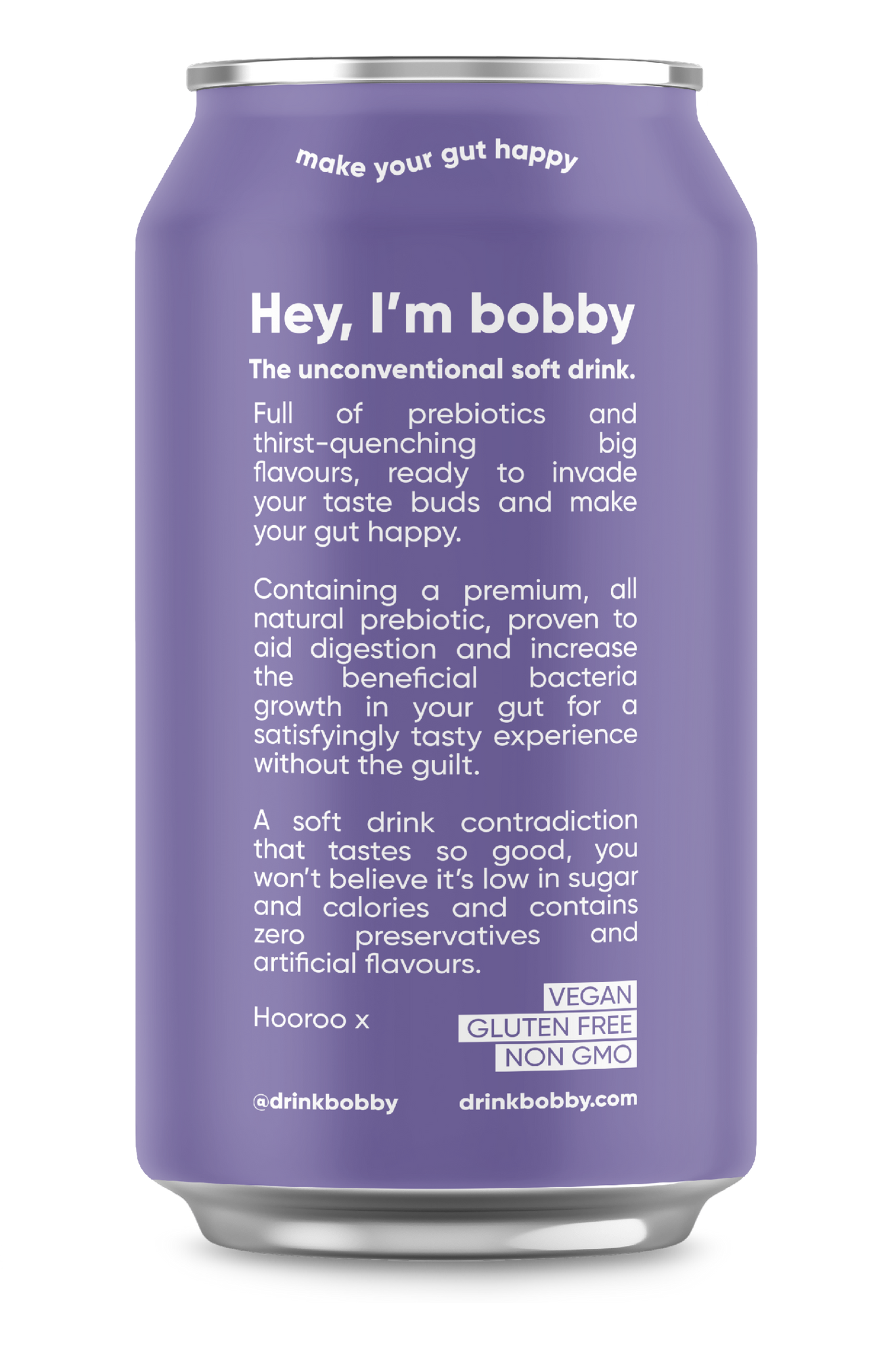 passionfruit perfect in a 330ml can. bobby is vegan, gluten free and non GMO
